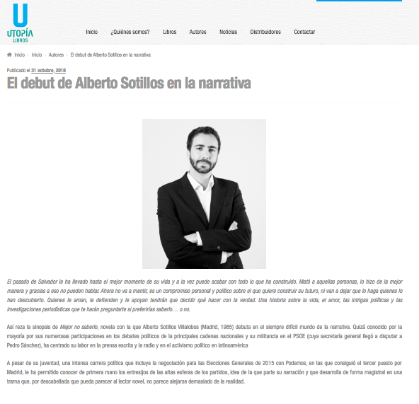 El debut de Alberto Sotillos en la narrativa